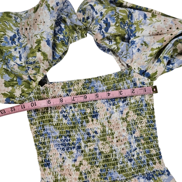 Reformation Greyson Hillside Floral Linen Mini Dress Sz S Smocked Puff Sleeves - Picture 15 of 16
